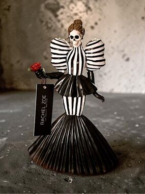 New Rachel Zoe black & white stripe skeleton lady in fancy bow dress
